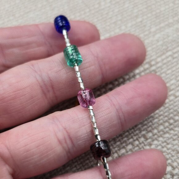 7 Inch Sterling Silver Colorful Glass Braided Style Bracelet B915 - Picture 3 of 6